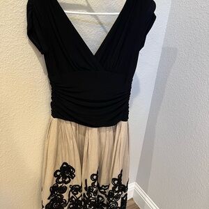 Dress Barn Elegant Black and Cream Midi Dress